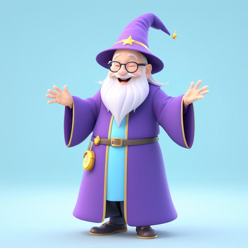 Kawaii Elderly Wizard in 3D Animation