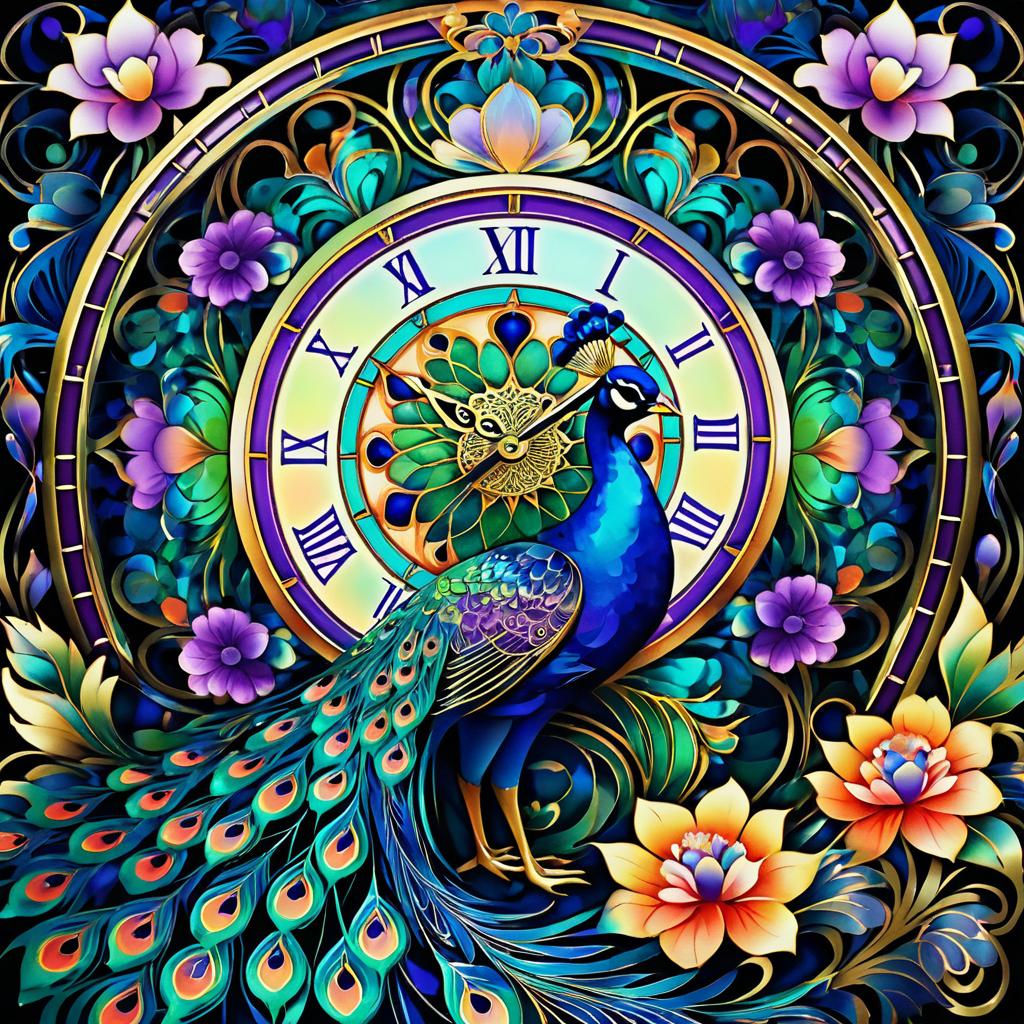 Iridescent Peacock in Art Nouveau Style