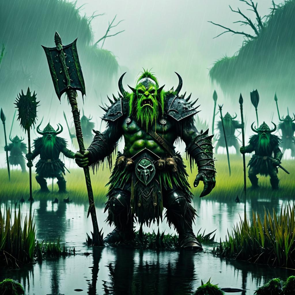 Fierce Troll Chieftain in Rainy Marsh