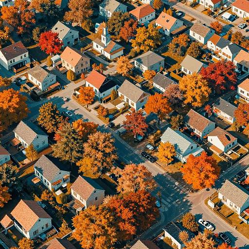 Aerial View of Autumn Residential Neighborhood