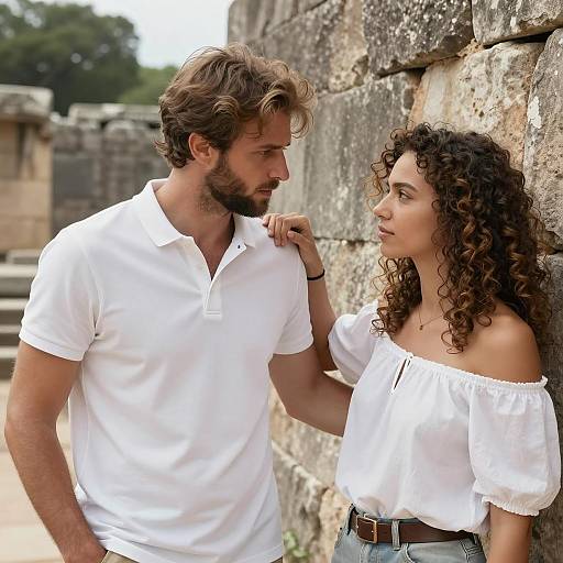 Couple Posing by Ancient Stone Ruins