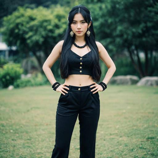 Asian Woman in Black Outfit Outdoors