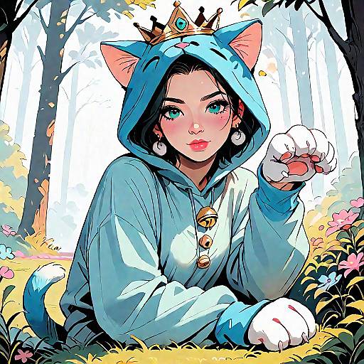 Anime Cat Costume in Forest Setting