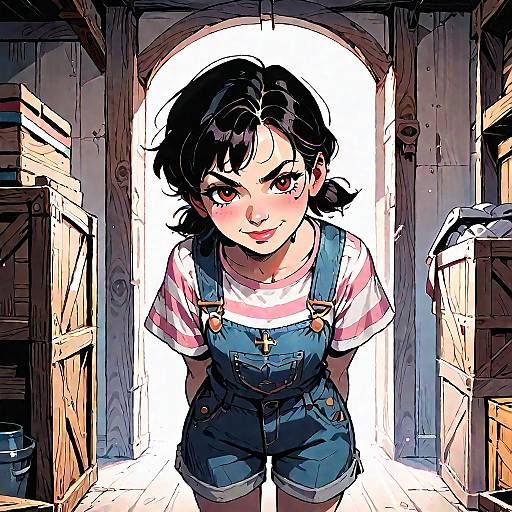 Smug Girl Leaning on Crate in Warehouse