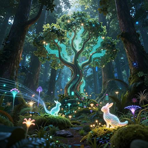 Dreamlike Bioluminescent Digital Forest