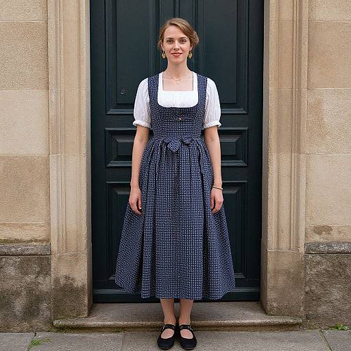 Woman in Pinafore Dress by Door