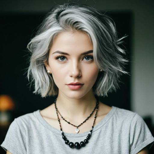 Realistic Portrait of a Girl with Grey Hair
