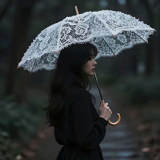 Mysterious Silhouette Woman with Parasol
