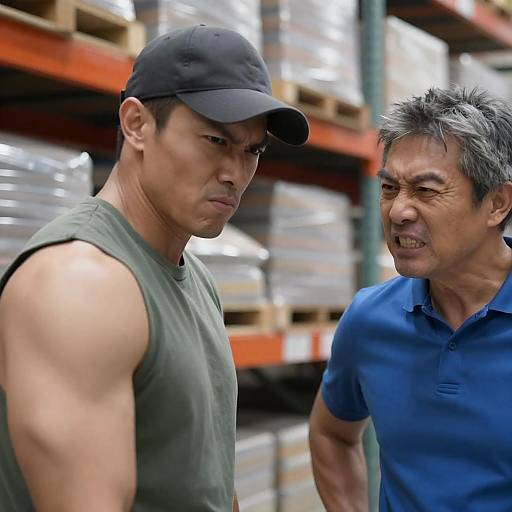 Intense Confrontation in a Warehouse