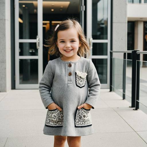 Smiling Toddler Girl in Gray Tunic Dress