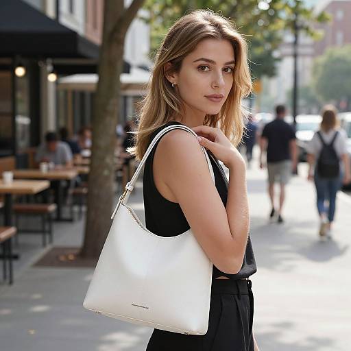 Woman on Sunny Urban Sidewalk