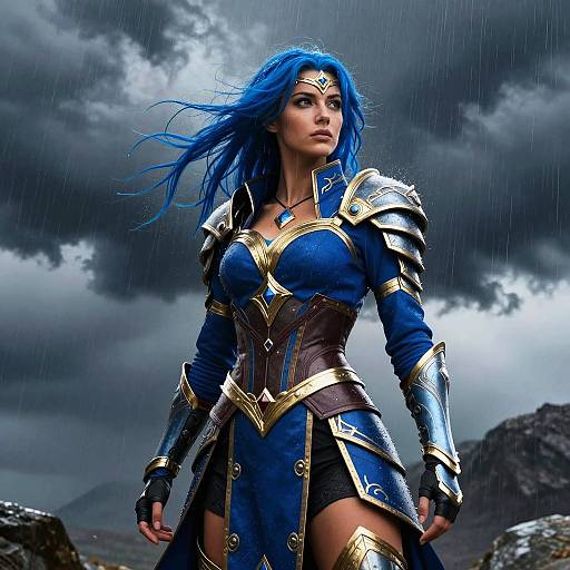 Powerful Woman in Stormy Fantasy Armor