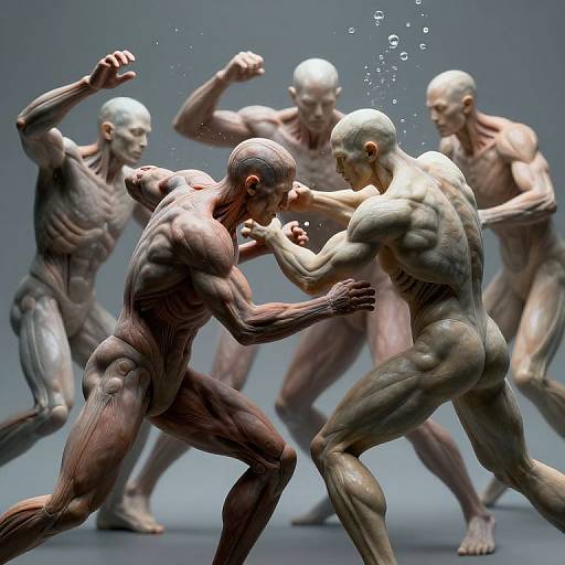 Surreal Muscular Figures in Chaotic Struggle