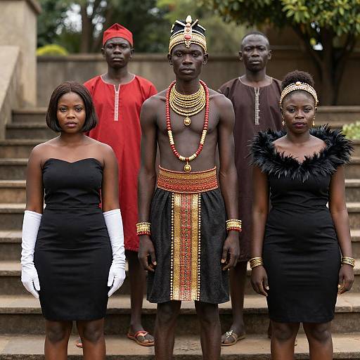 Traditional African Attire on Stone Steps