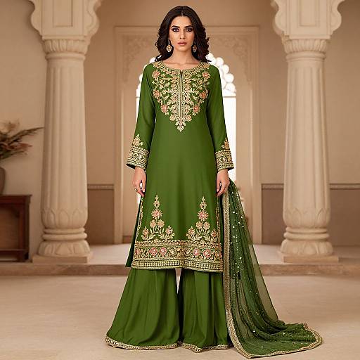 Elegant Olive-Green Embellished Outfit