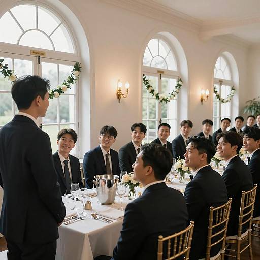 Formal Dinner Party with Men in Suits
