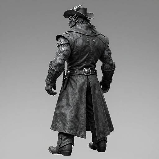 Muscular Anthro Dragon Cowboy Back View