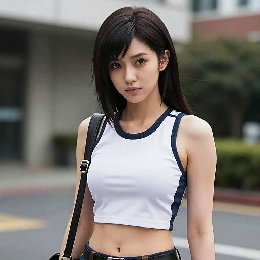 Young Woman in White Sleeveless Crop Top