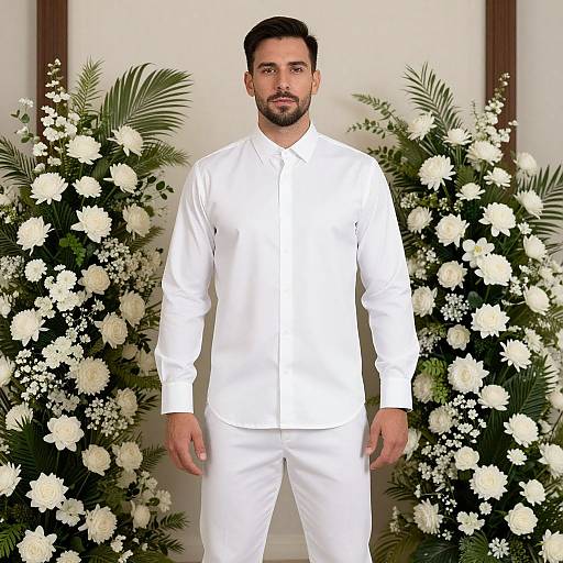 Man in White Shirt with Florals