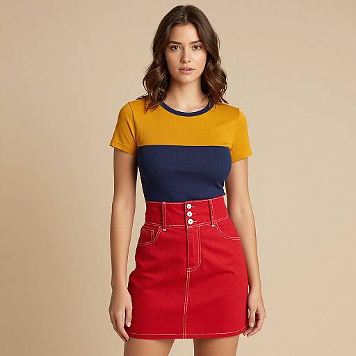 Retro Color Block T-Shirt Outfit