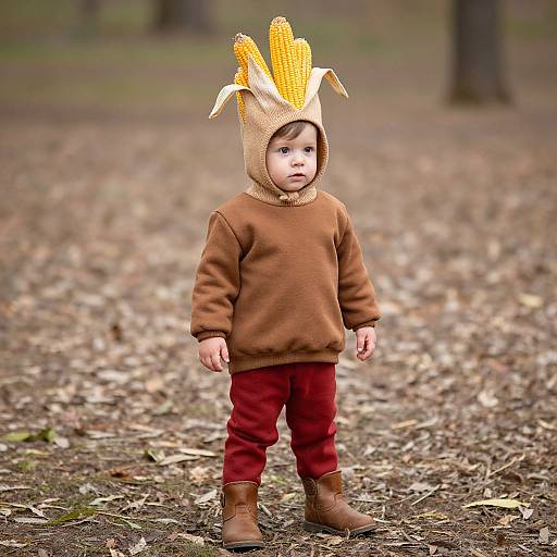 Child in Corn Headpiece Costume