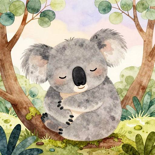 Sleepy Koala in Dreamy Pastel Landscape