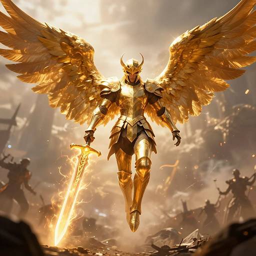 Half Angel Warrior in Golden Armor