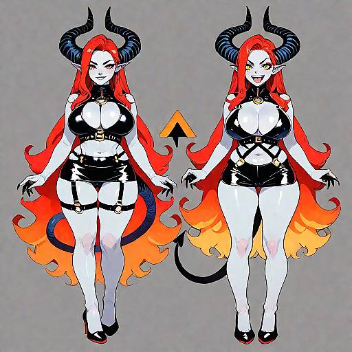 Front and Side Views of Red-Haired Demon Girl