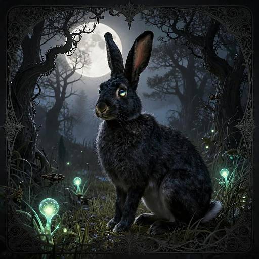 Black Hare in Gothic Twilight Marsh