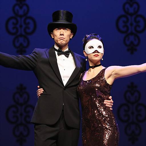 Dramatic Stage Duo with Elegant Attire