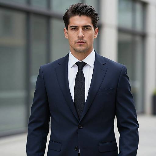 Handsome Man in Navy Suit Outdoors