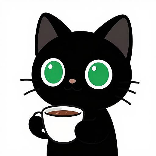 Cute Black Cat Holding Hot Chocolate Cup