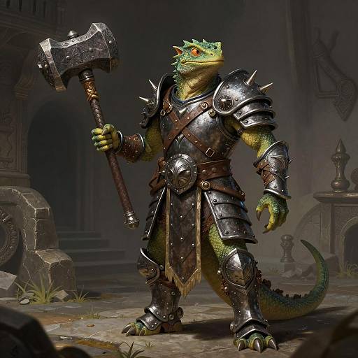 Intricate Lizardfolk Shaman in Armor
