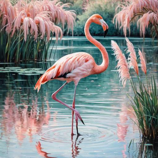 Elegant Flamingo by a Tranquil Lagoon