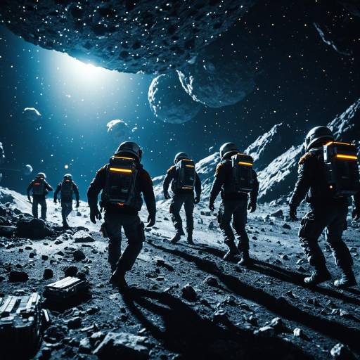 Astronauts Exploring Rocky Asteroid Surface