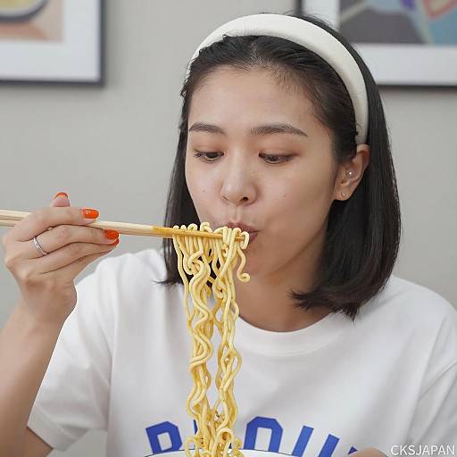 Asian Woman Enjoying Ramen Noodles