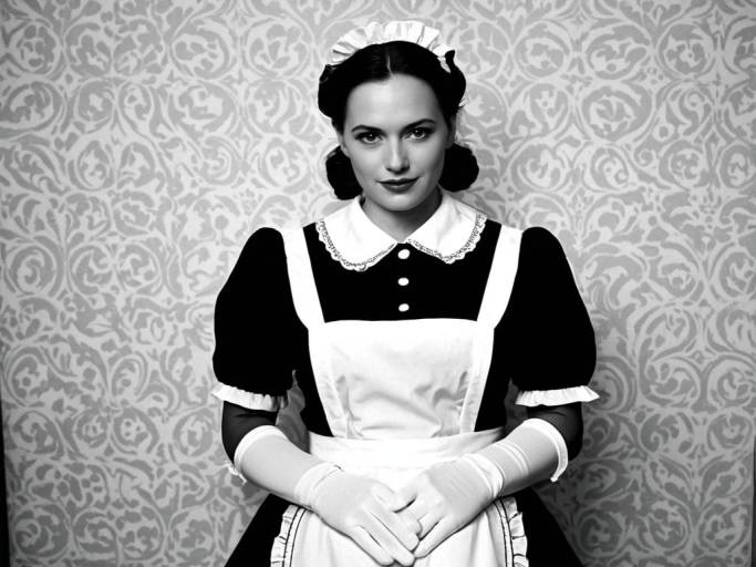 Woman in Maid Uniform with Gloves