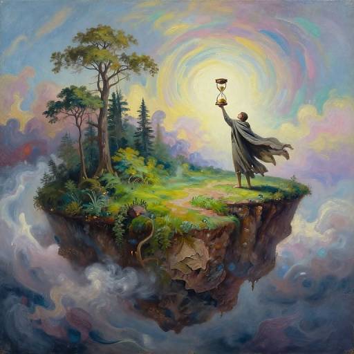 Surreal Floating Island with Hourglass