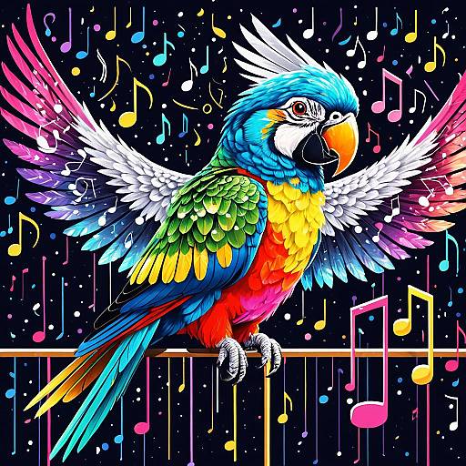Colorful Parrot with Musical Notes