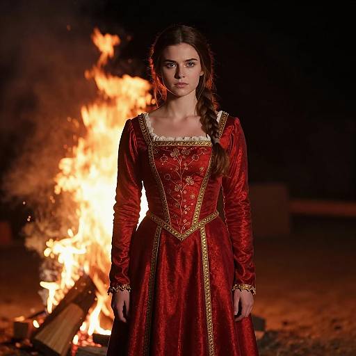 Woman in Medieval Dress by Bonfire