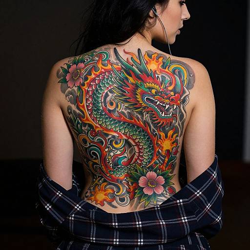 Vibrant Dragon Back Tattoo Portrait