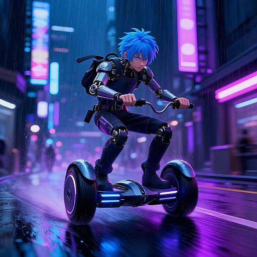 Cyberpunk Anime Boy on Hoverbike