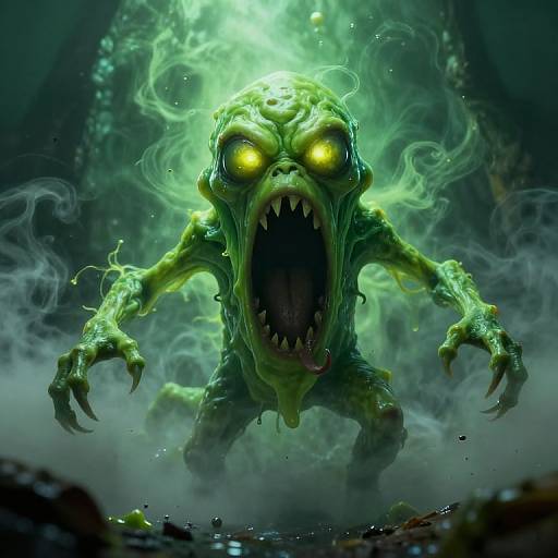 Menacing Green Slime Creature Emerging