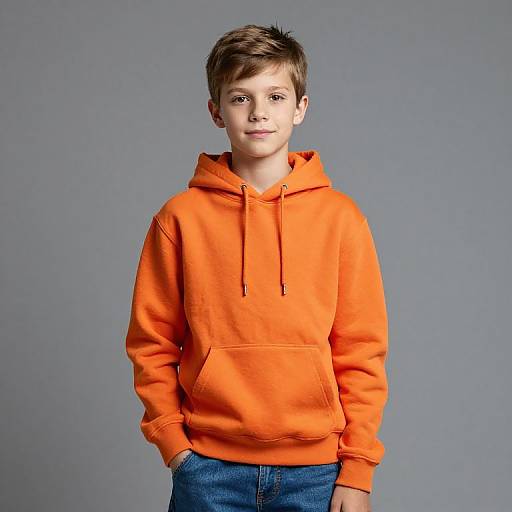 Boy in Orange Hoodie and Jeans