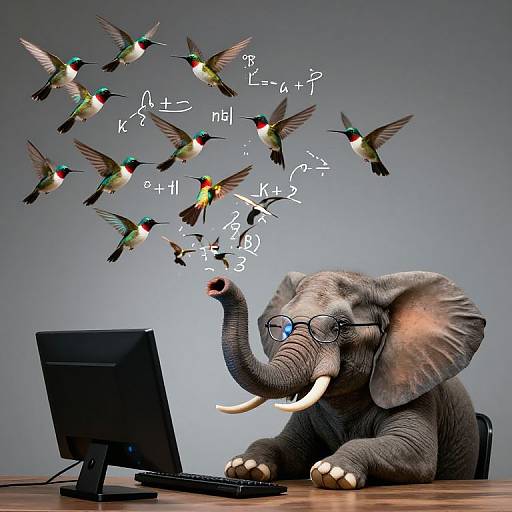 Scholarly Elephant with Hummingbird Equations