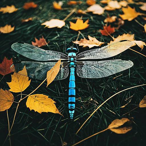 Composite Dragonfly Woven from Autumn Leaves