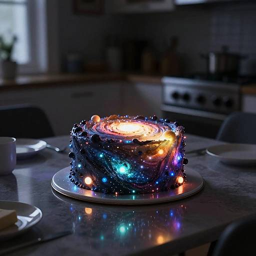 Cinematic Glow: Photorealistic Galaxy Cake