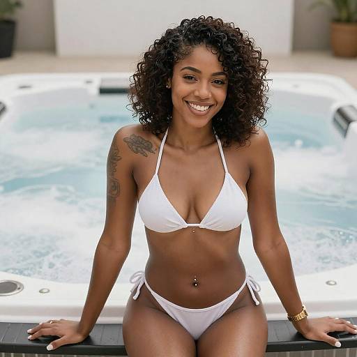 Smiling Black Woman by Jacuzzi