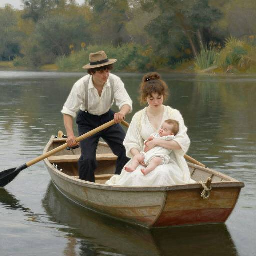 Impressionist Family Boat Scene