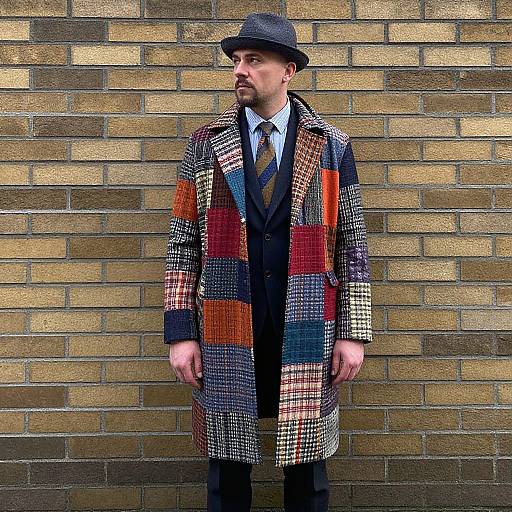 Stylish Man in Vibrant Patchwork Coat